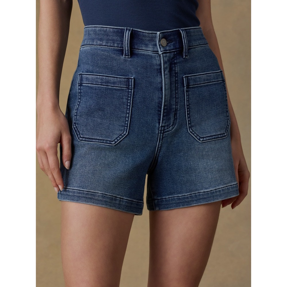 Faherty Stretch Terry Patch Pocket Short Riverton Blue Denim Size 27 High Waist